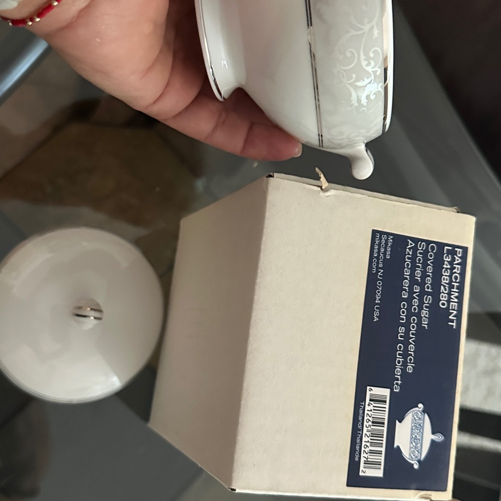 Sugar Bowl with Lid - Elegant White and Silver Design